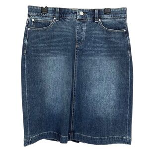 Soft Surroundings Medium Blue 5-Pocket Midi Denim Jean Skirt Size M EUC